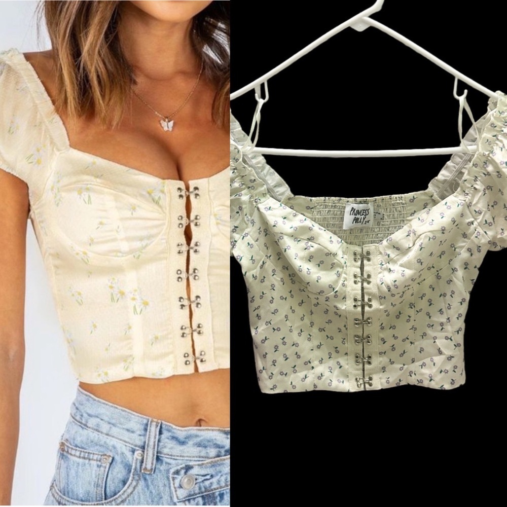 Princess Polly Floral Cream Women's Top size 2